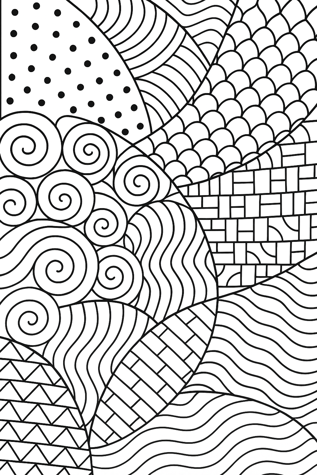 Children's coloring page with abstract patterns