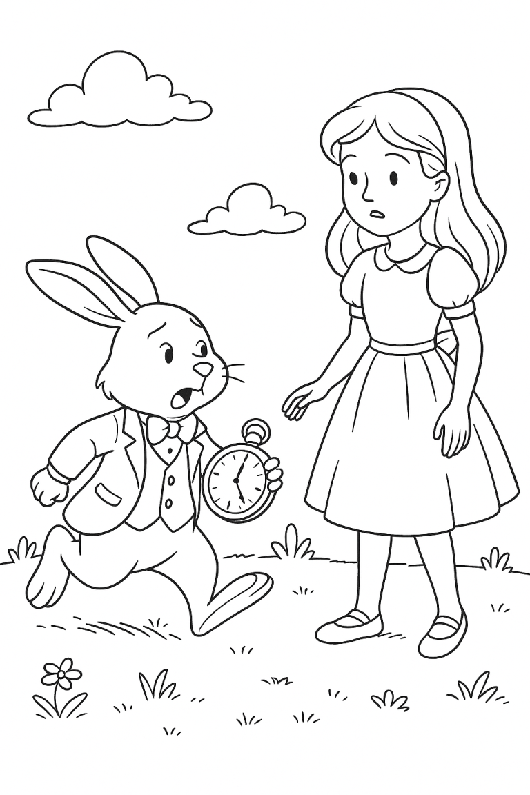 Alice and Rabbit from Wonderland coloring page