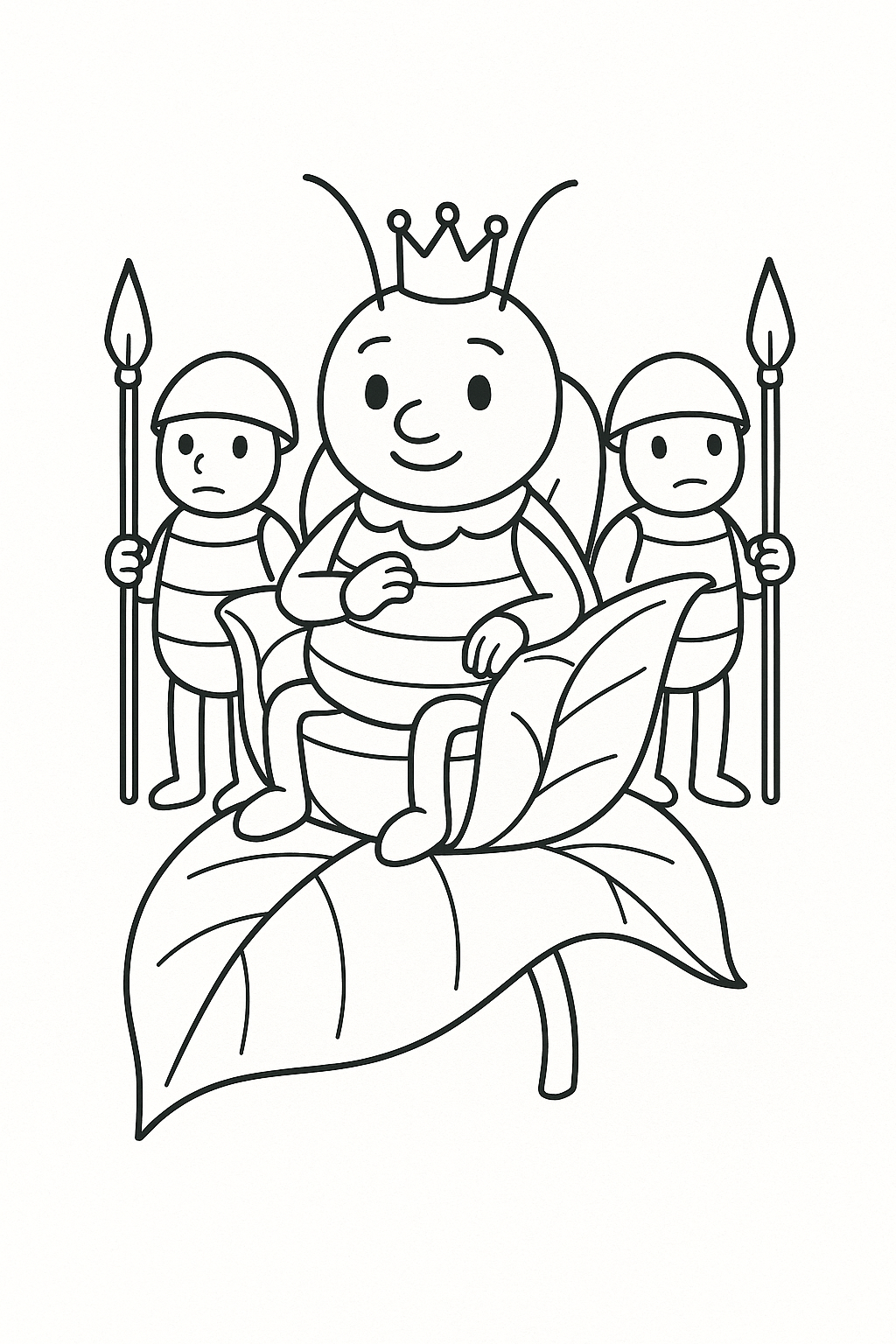 Ant king and guards on a leaf