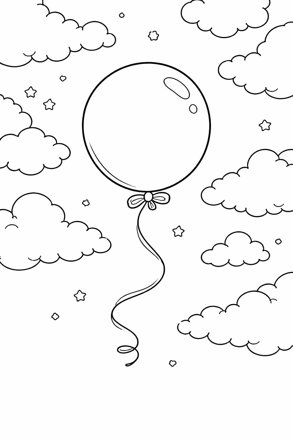 Balloon floating among clouds and stars