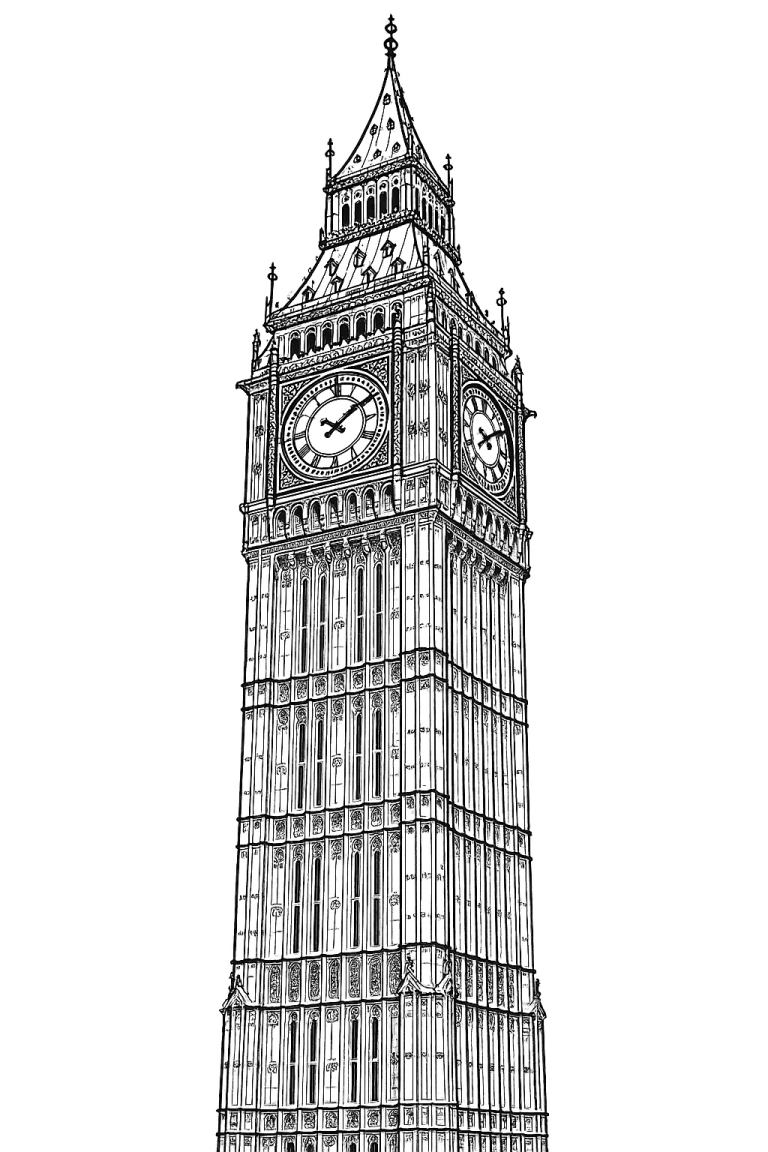 Big Ben clock tower coloring page