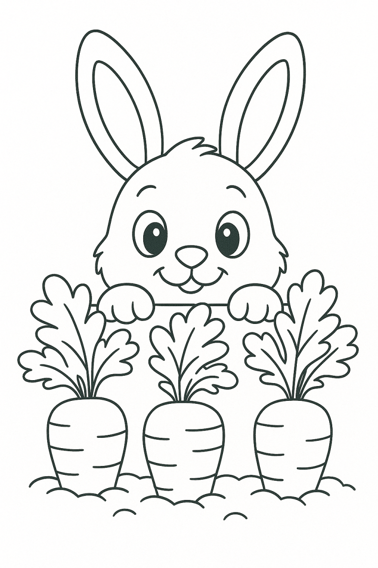 Bunny peeking over carrots