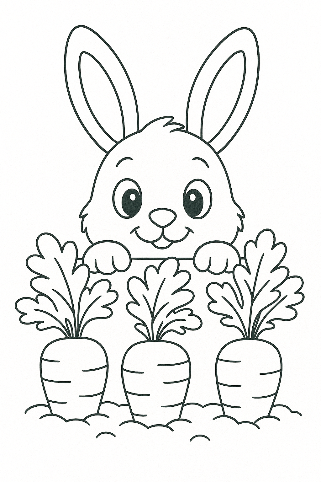 Bunny peeking over carrots
