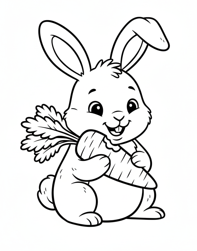 A cute bunny holding a carrot coloring page