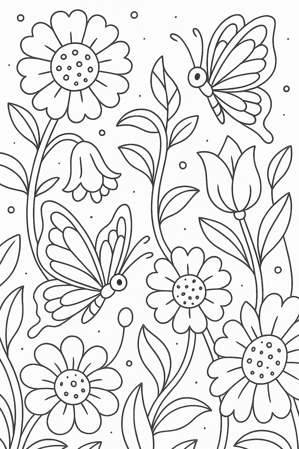 Butterflies and flowers coloring page