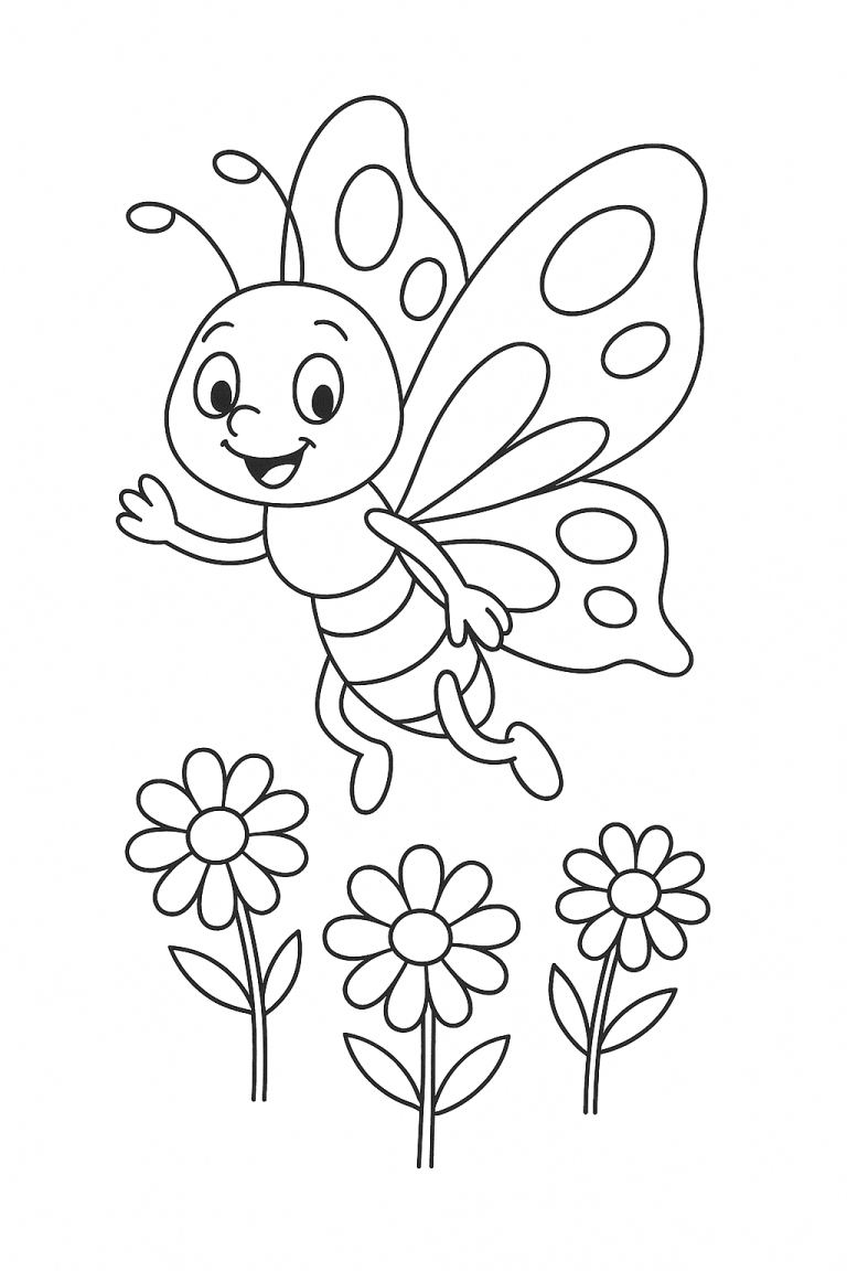 Butterfly coloring page with flowers