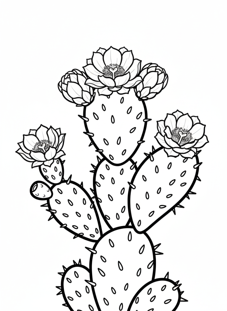 Cactus coloring page with flowers