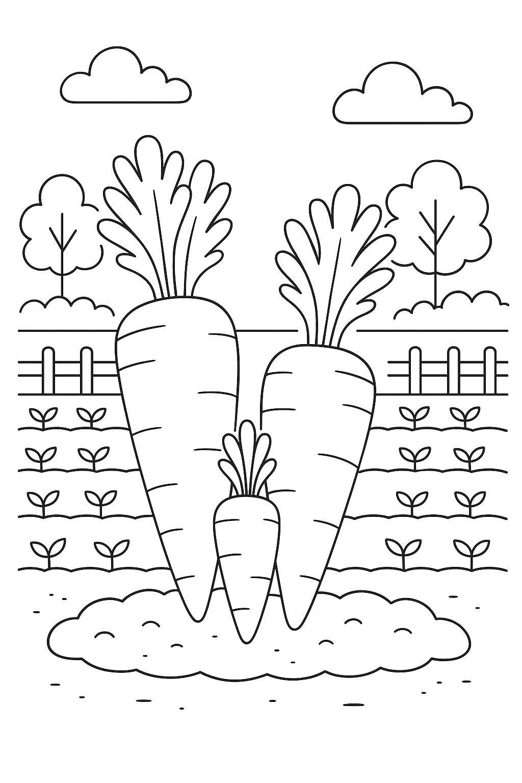 Carrot garden coloring page for kids