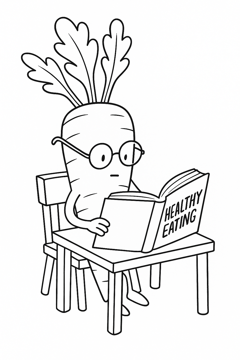 Carrot character reading a book