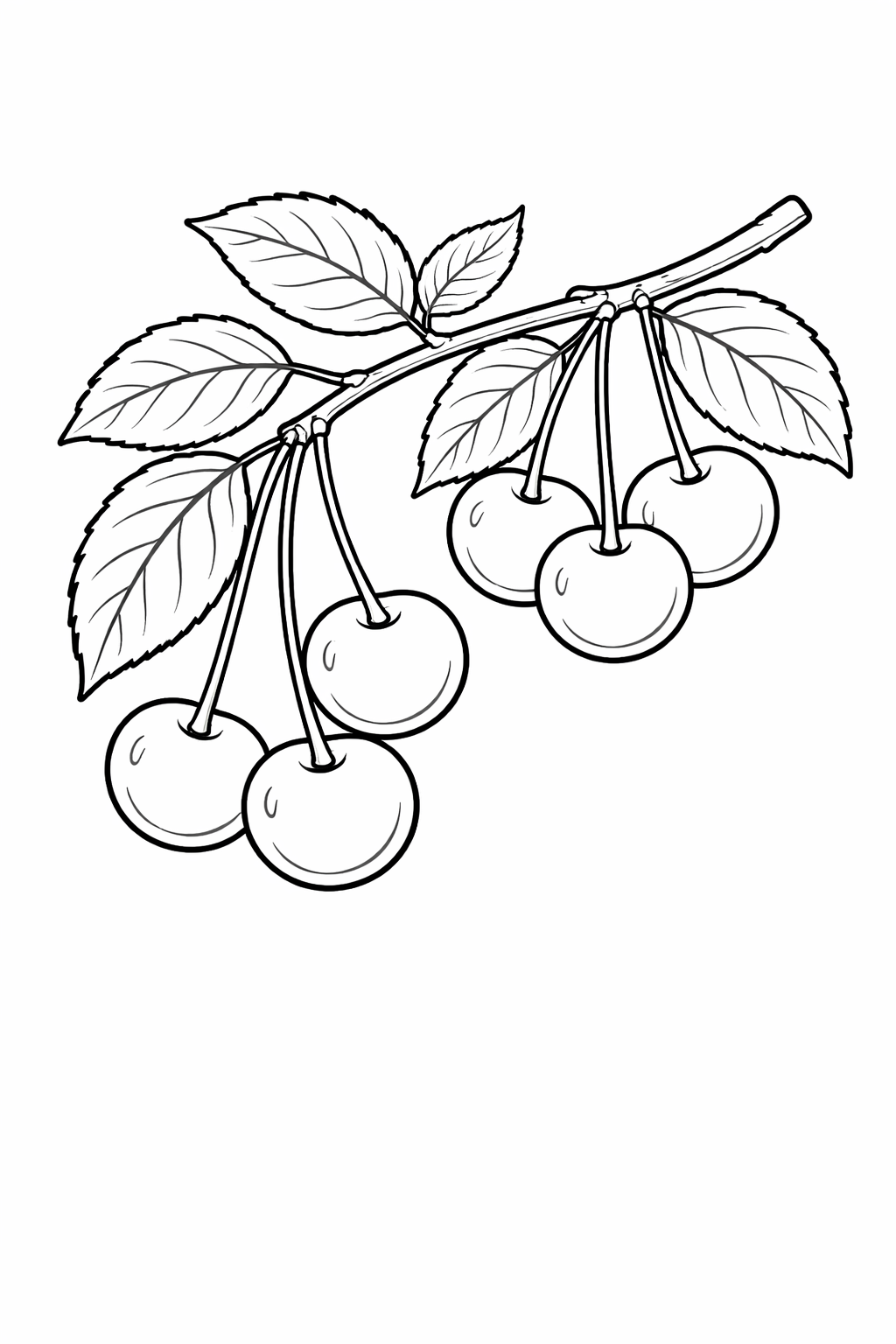 Cherry branch with leaves coloring page for kids.