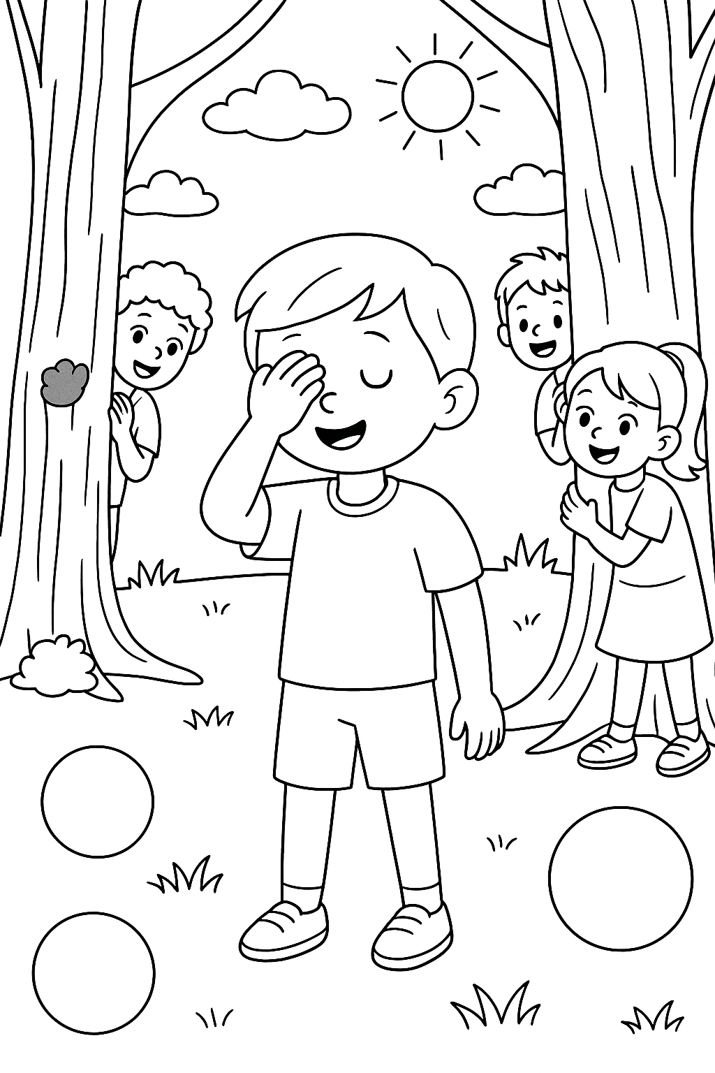 Children playing hide and seek outdoors