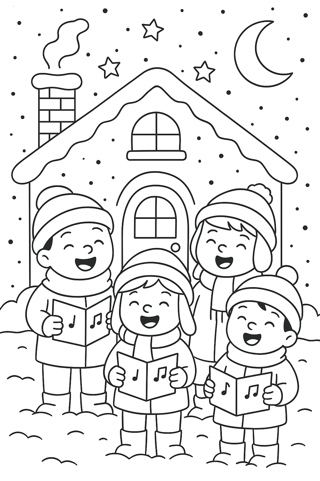Christmas carolers singing in the snow