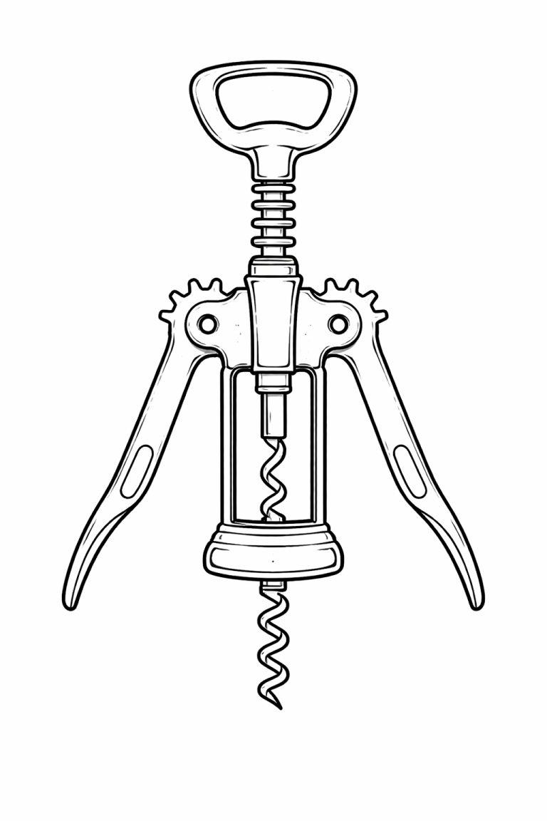 Coloring page of a corkscrew tool for kids