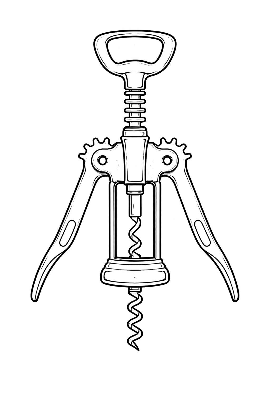 Coloring page of a corkscrew tool for kids