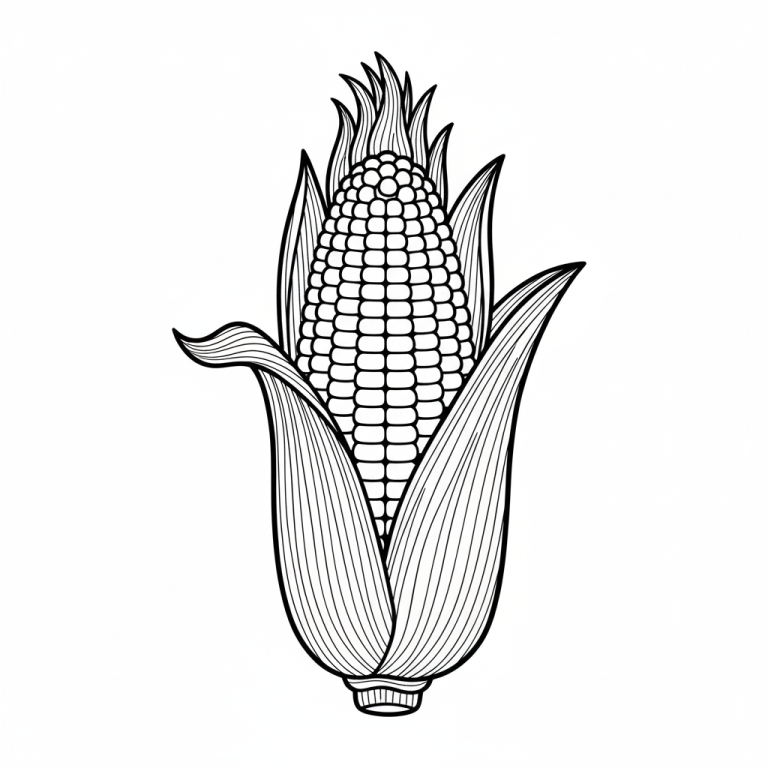 Coloring page of a corn cob with husk