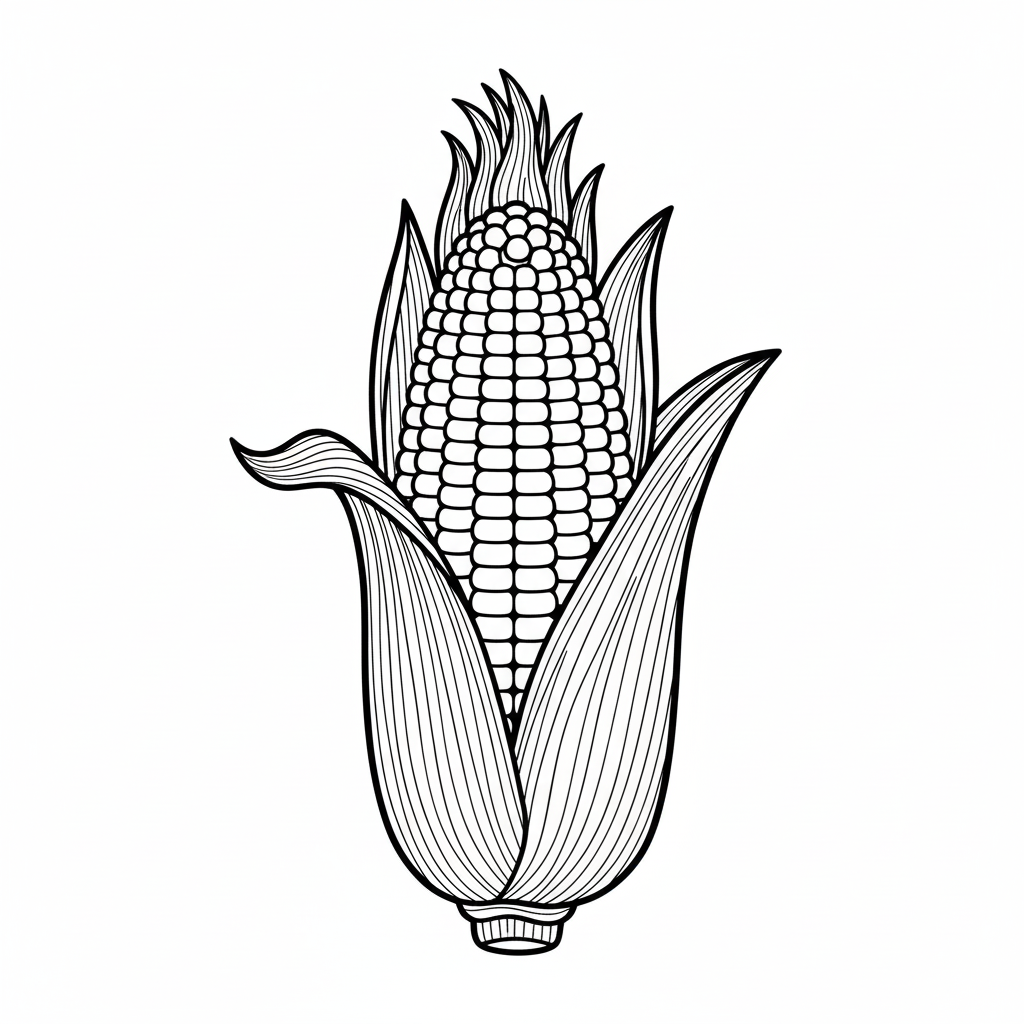 Coloring page of a corn cob with husk