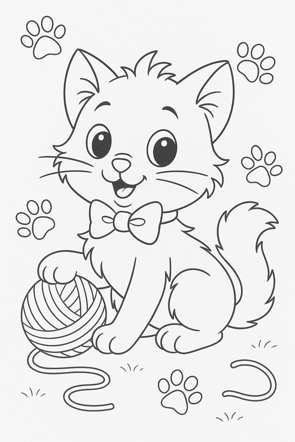 Cute kitten with yarn ball coloring page