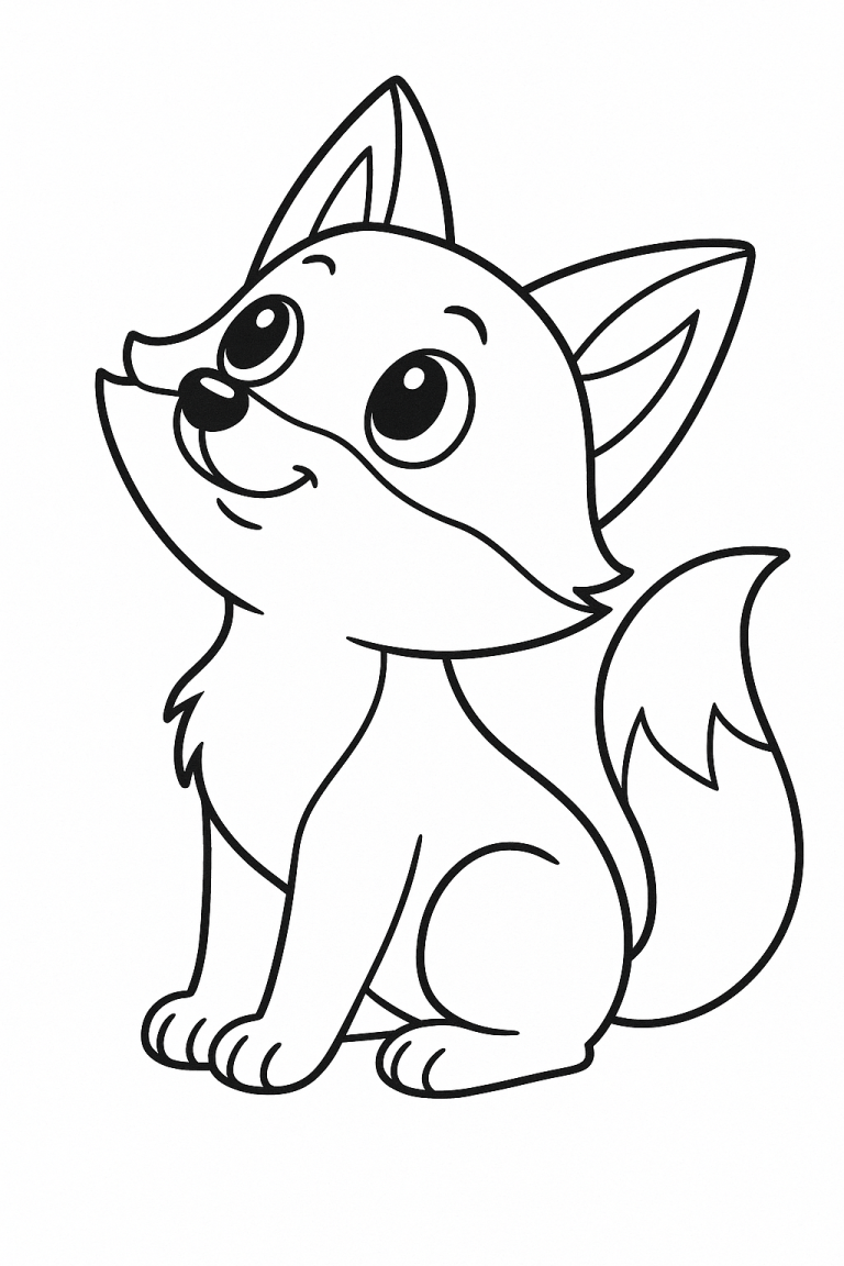 cute fox coloring page with smiling fox