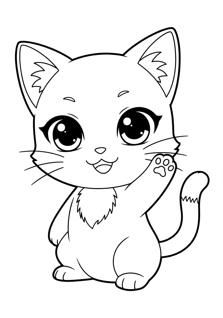 Cute kitten waving for coloring