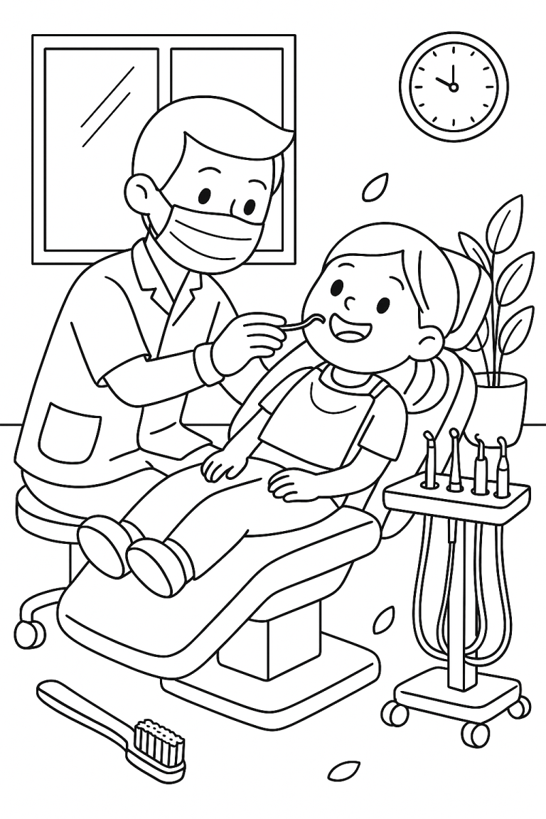 Dentist examining a child in an office setting.