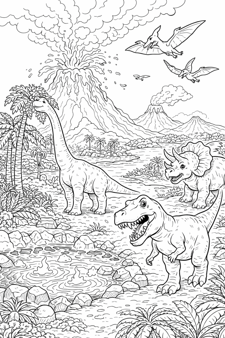 Dinosaur-themed children's coloring page