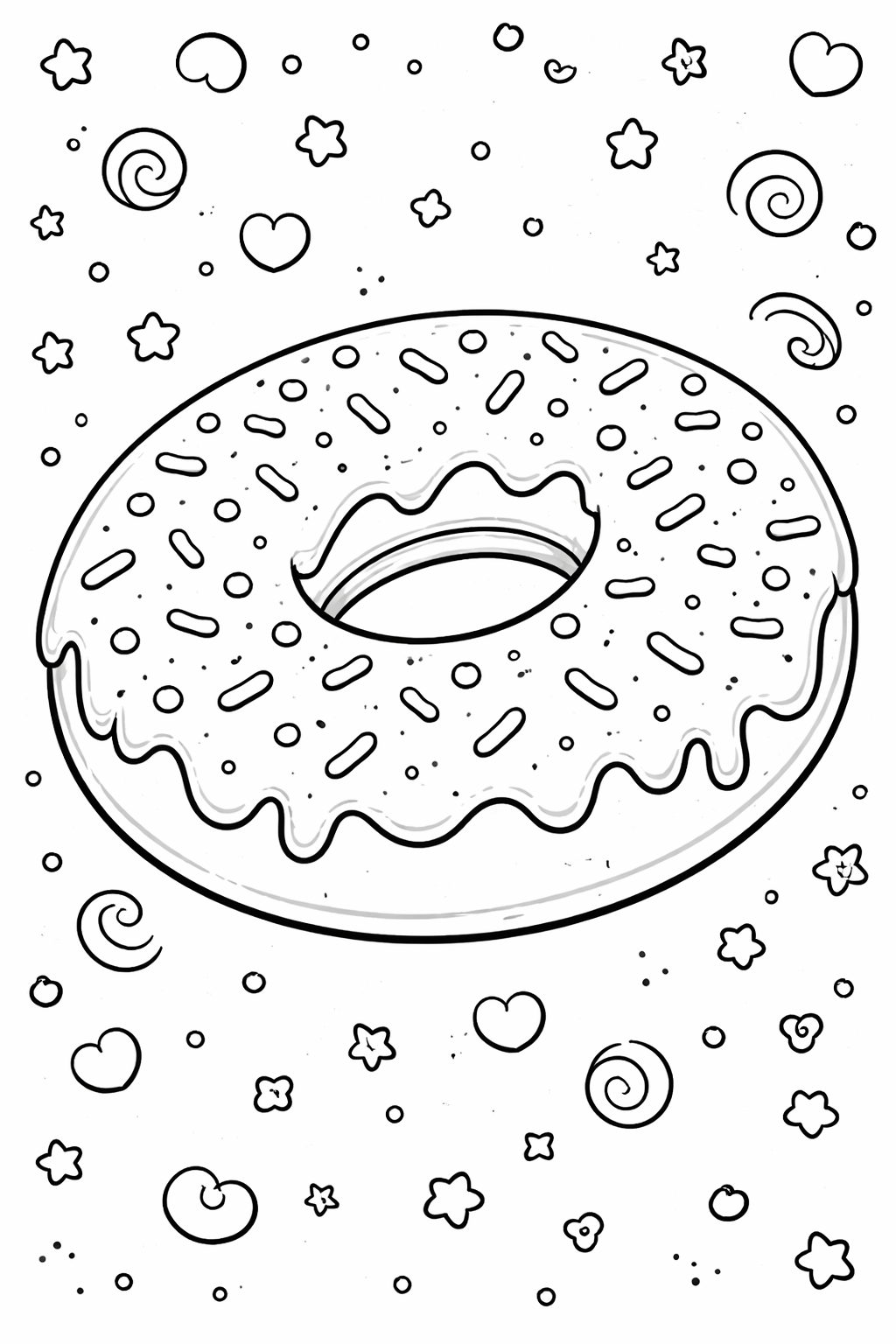 Outline of a donut with sprinkles and stars