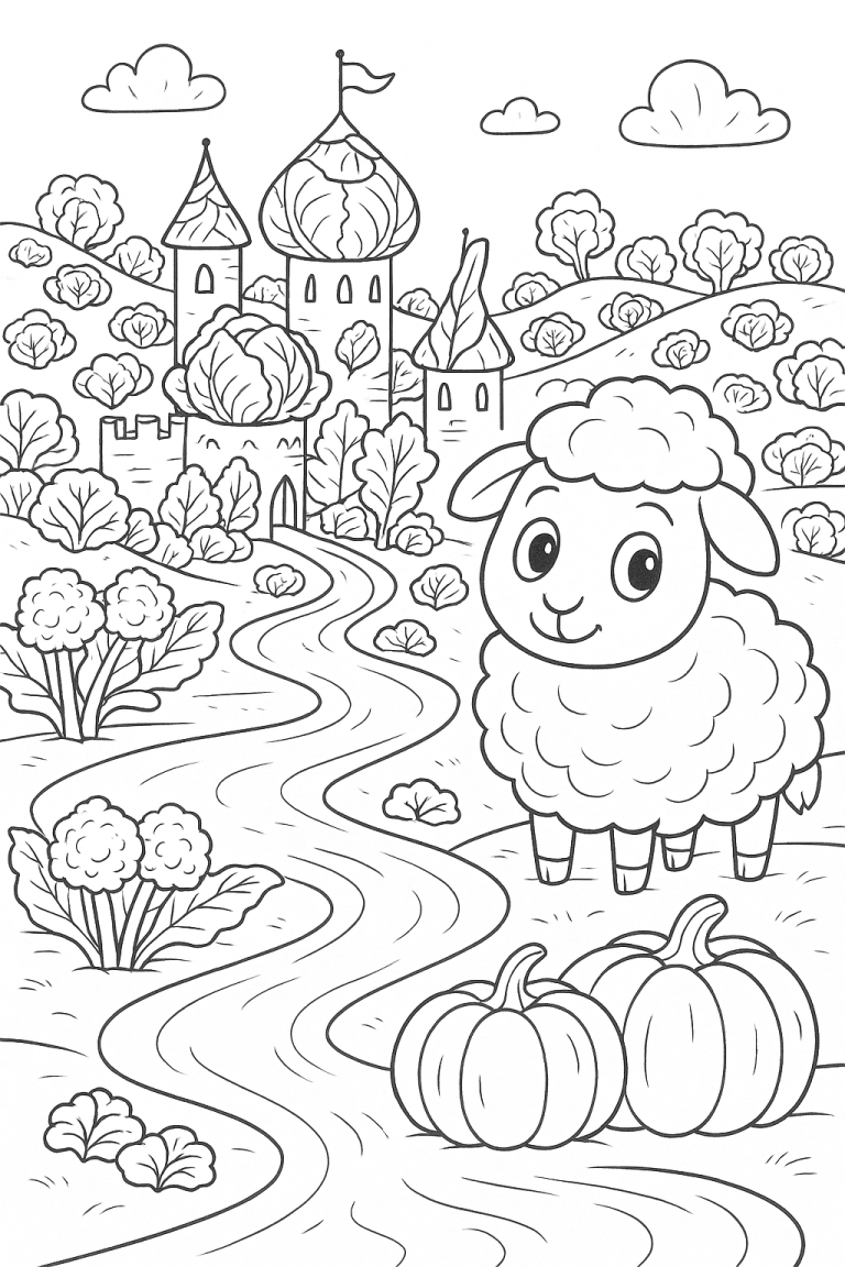 Fairytale landscape with sheep and castle