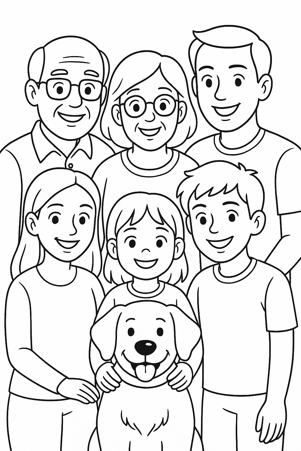 Family with dog coloring page