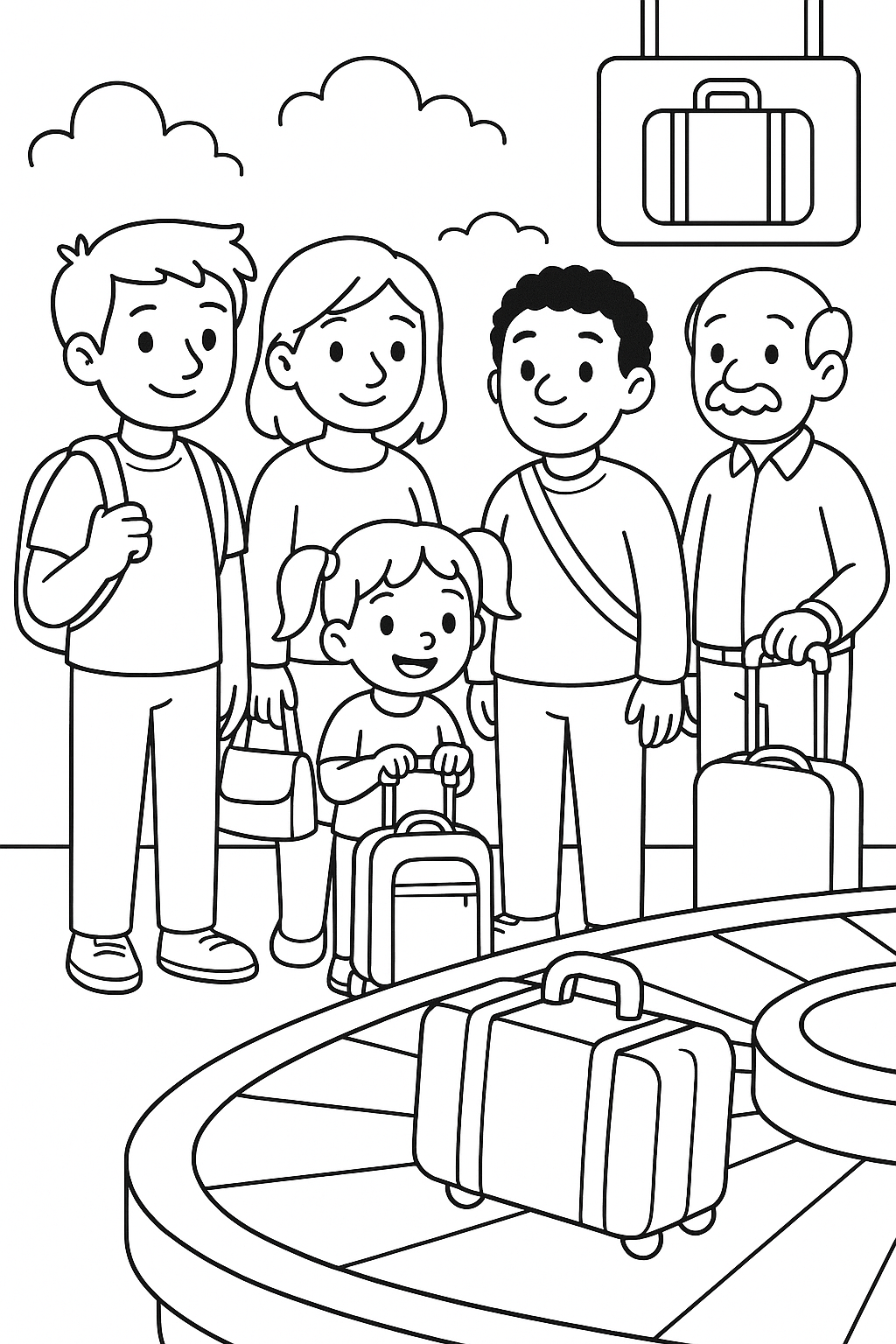Family at airport with luggage