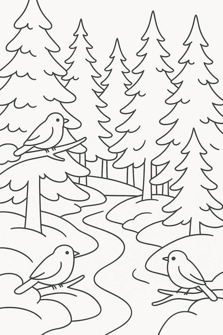 Forest birds perched on trees in a serene landscape