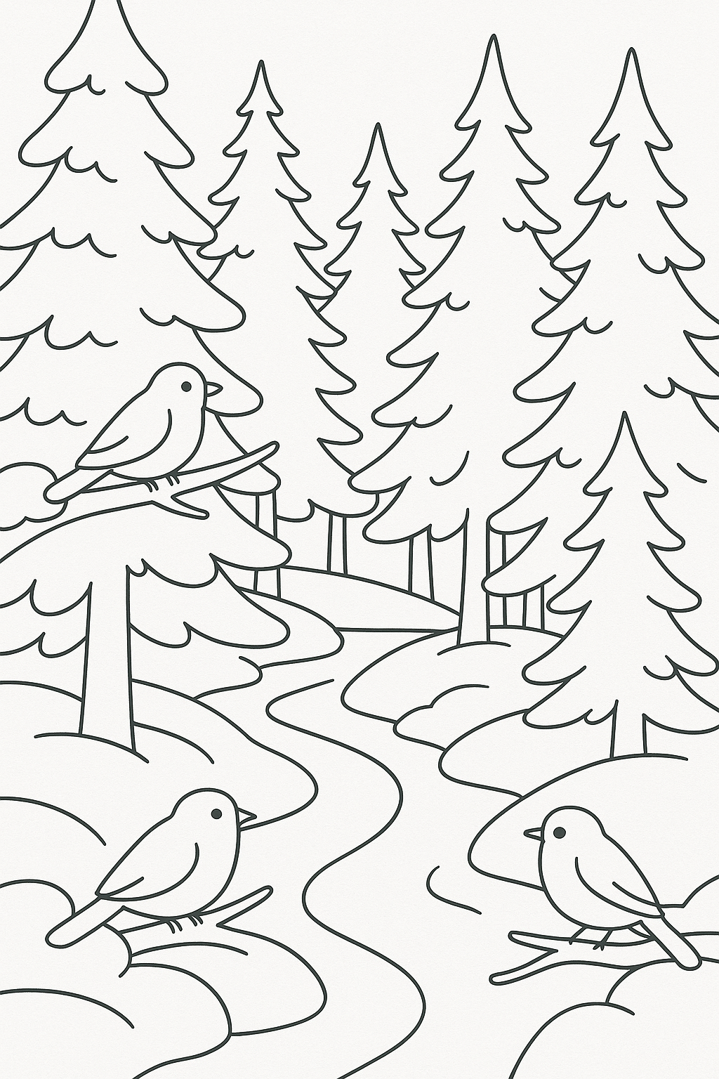 Forest birds perched on trees in a serene landscape