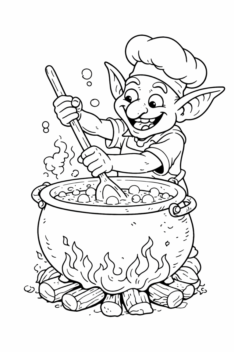 Goblin cooking in a large cauldron