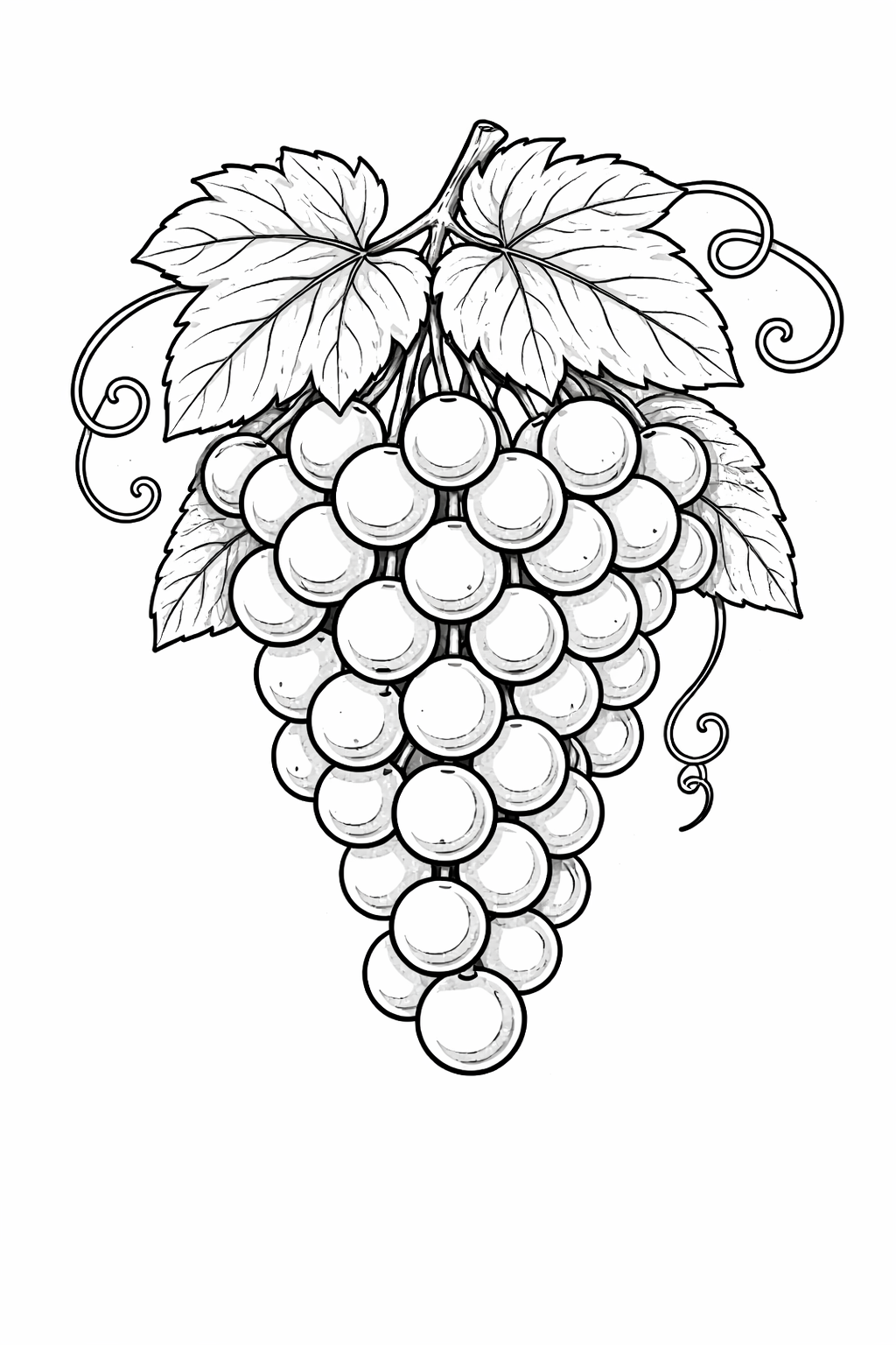 Coloring page of a grape bunch with leaves