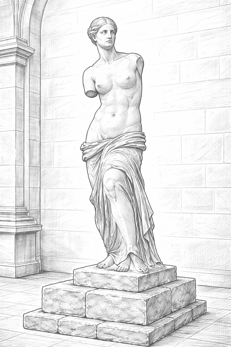 Coloring page of a famous Greek statue