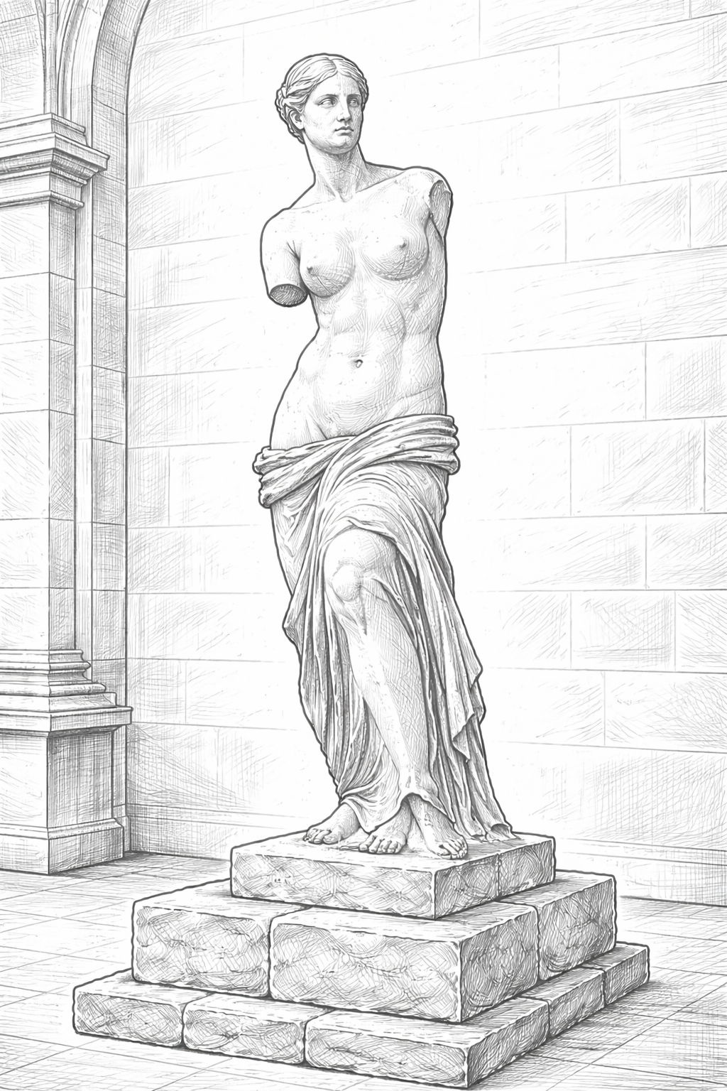 Coloring page of a famous Greek statue