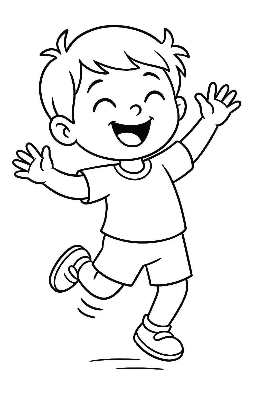 Coloring page of a happy child running
