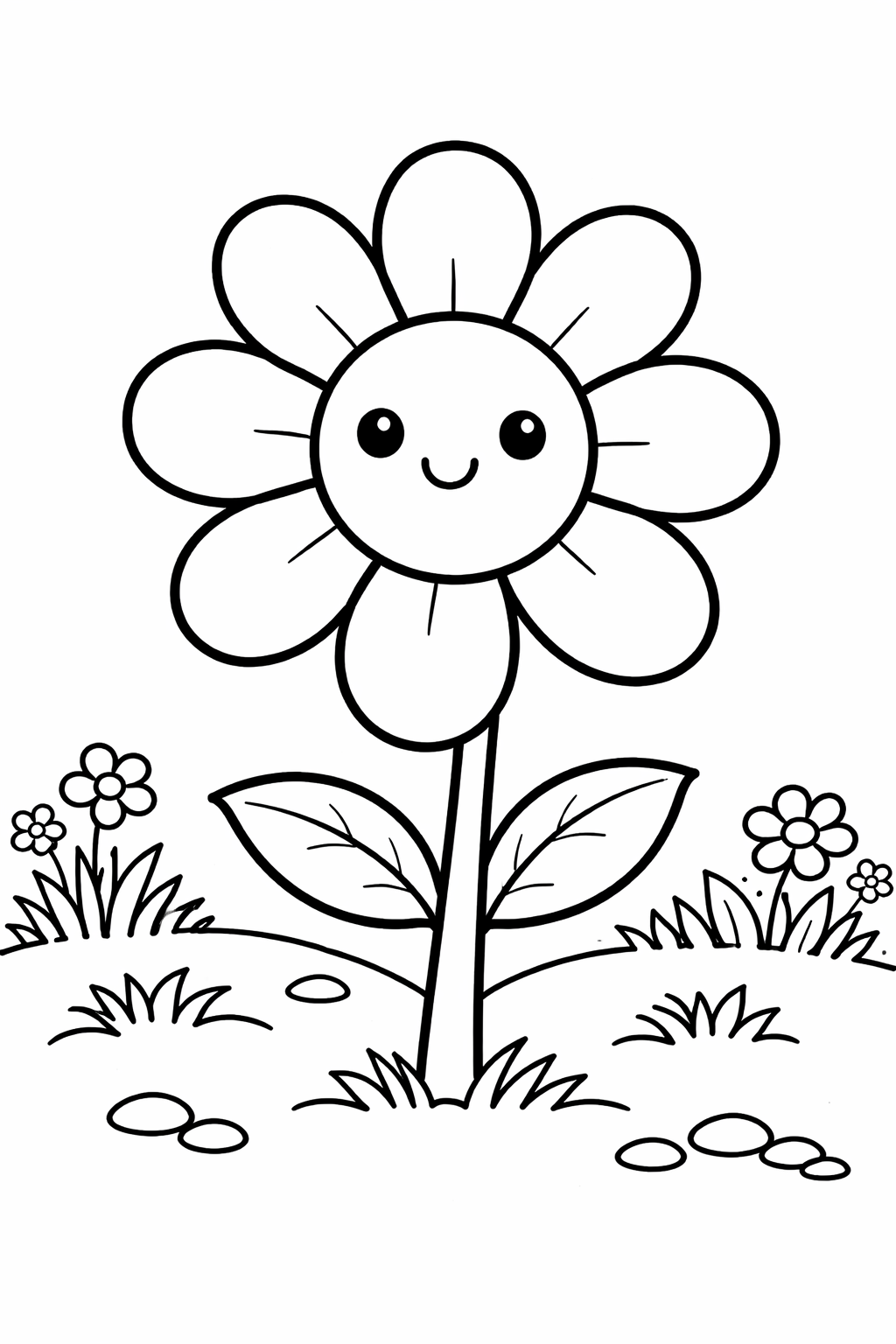 A happy flower on a children's coloring page