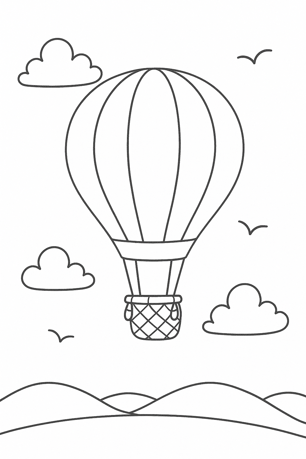 Children's coloring page with a hot air balloon
