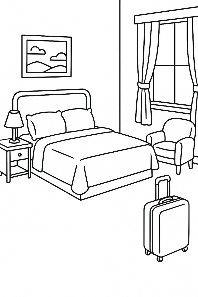 Children's hotel room coloring page
