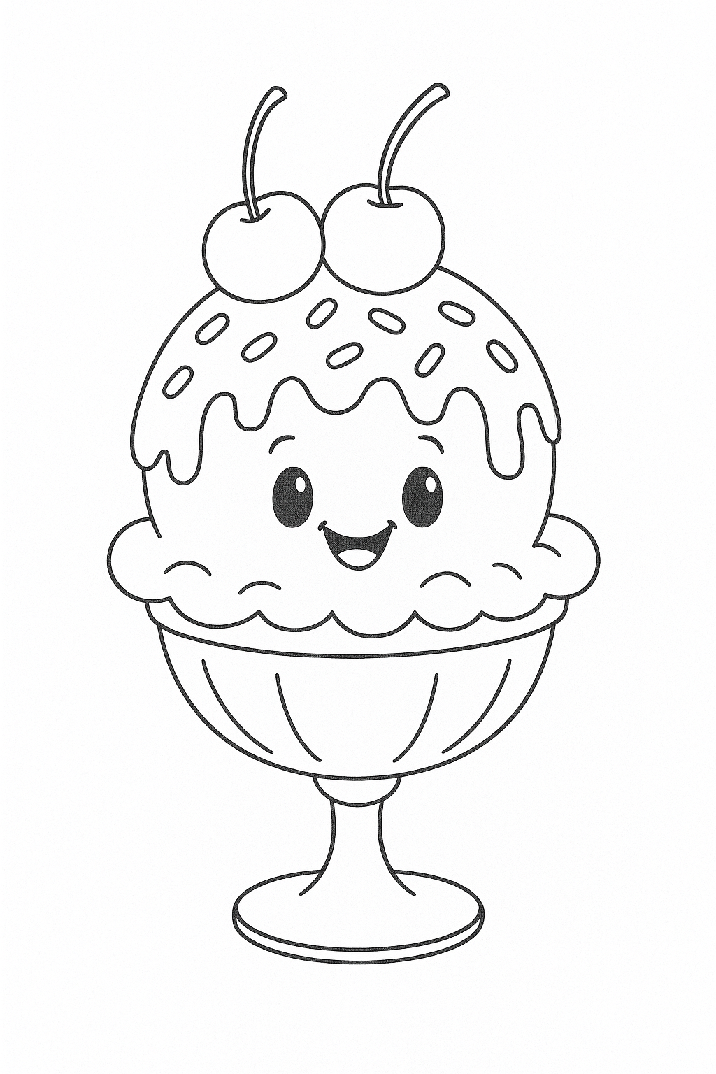 Ice cream coloring page with smiling sundae