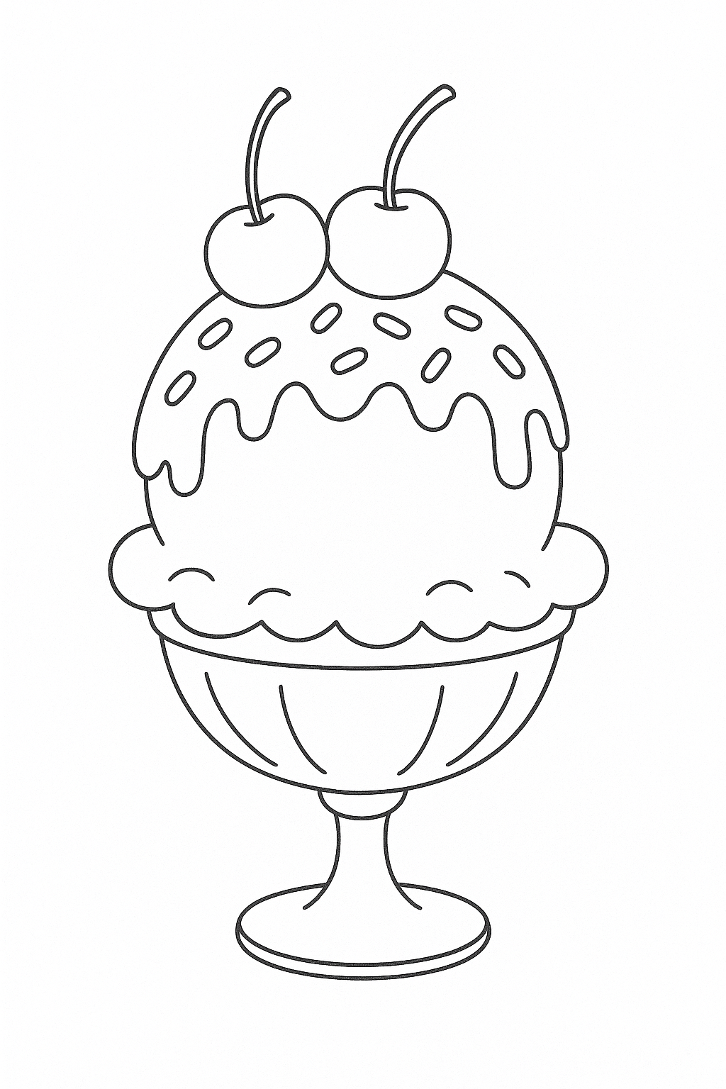 Children's ice cream coloring page with cherries