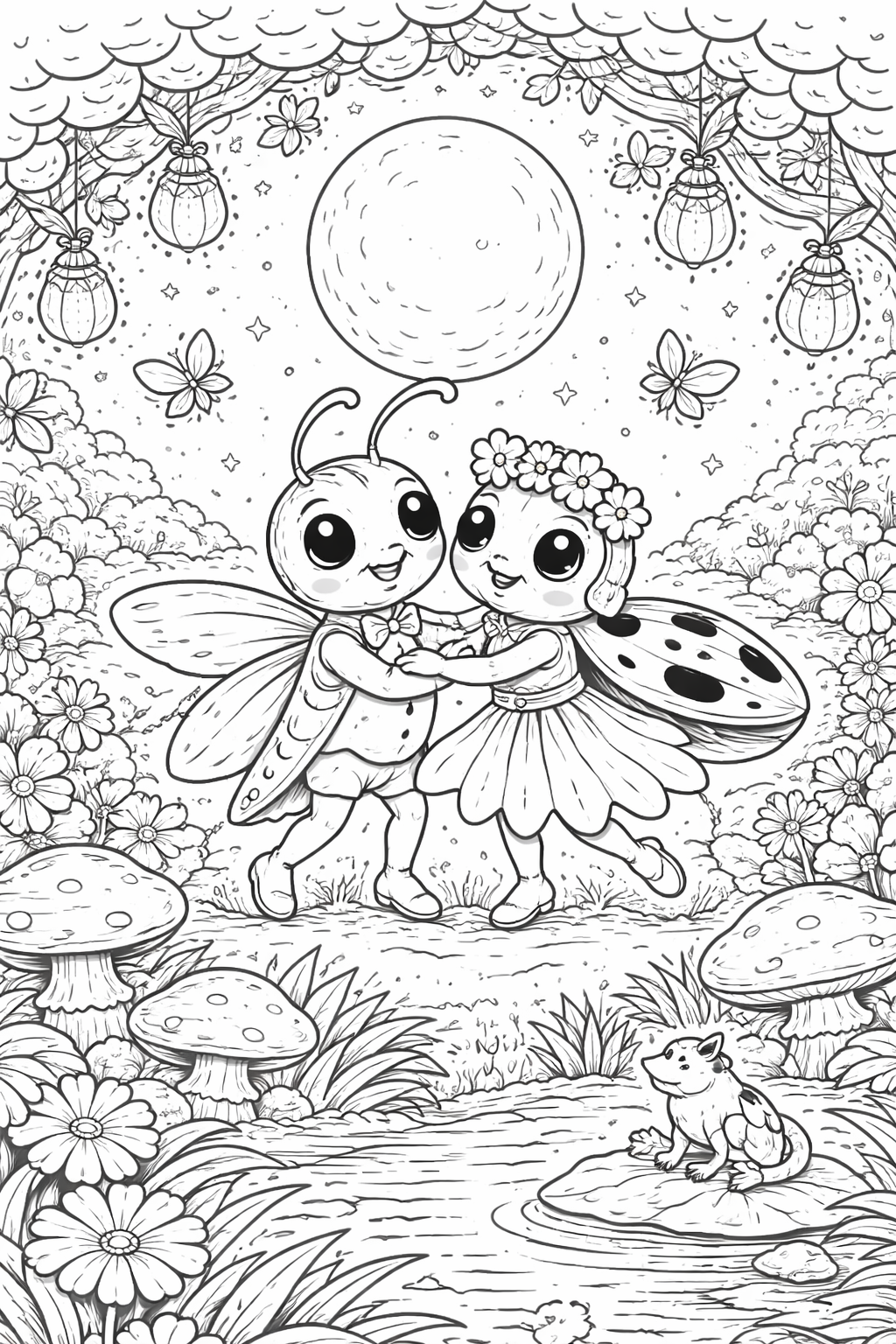 Two insects dancing under moonlight in nature