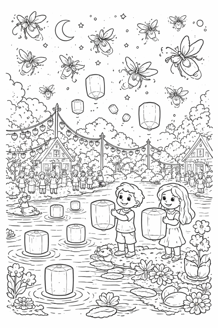 Children celebrating at a Lantern Festival by the river.