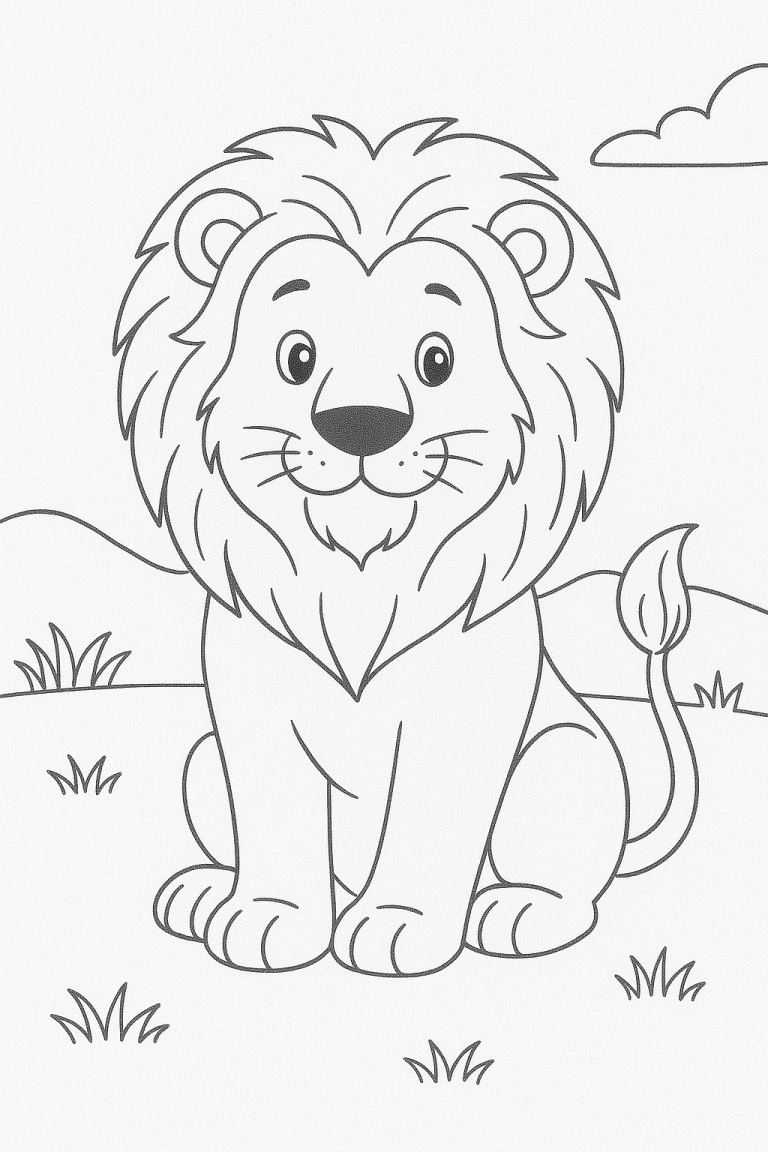 Cute lion coloring page for children
