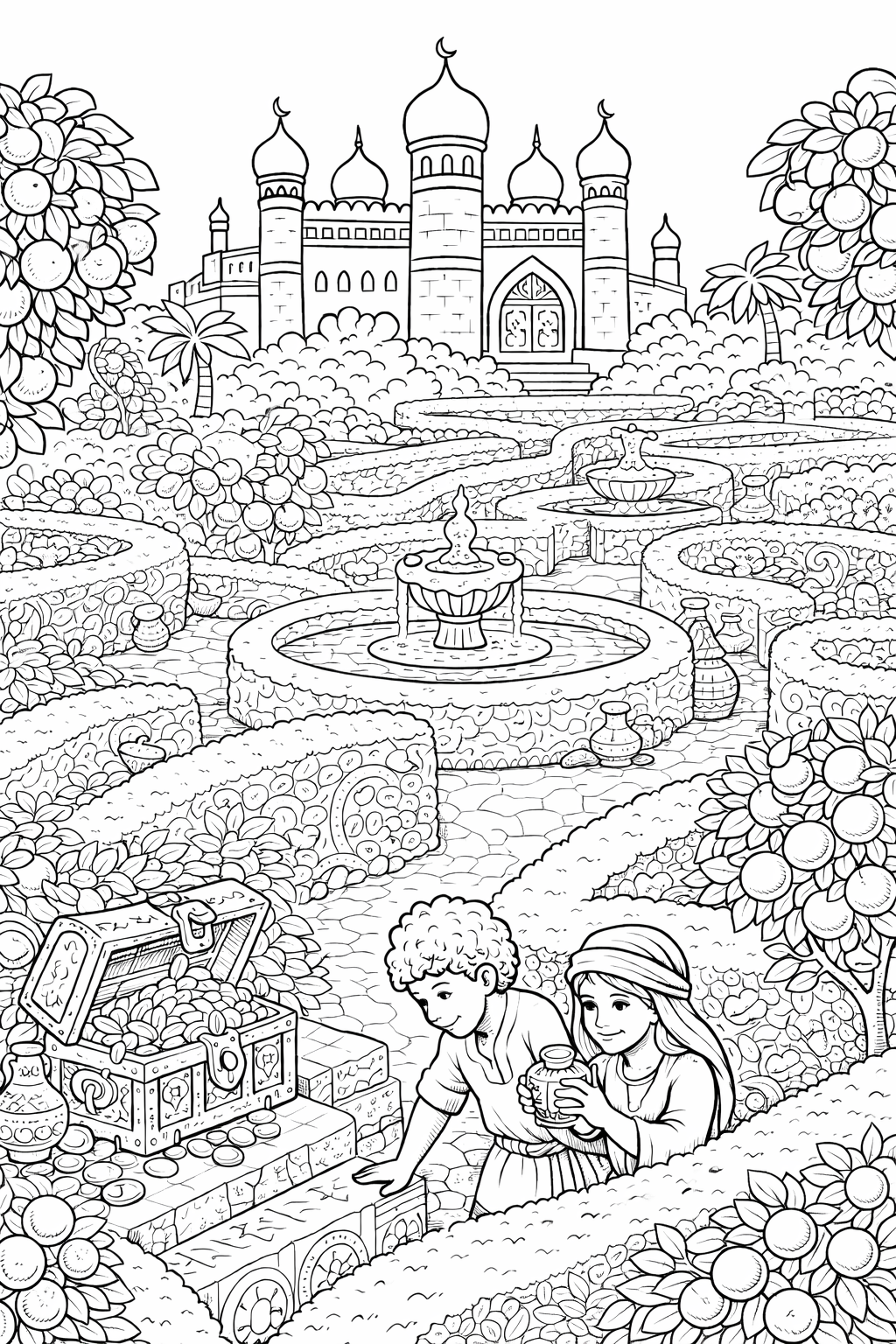 Children finding treasure in a palace maze