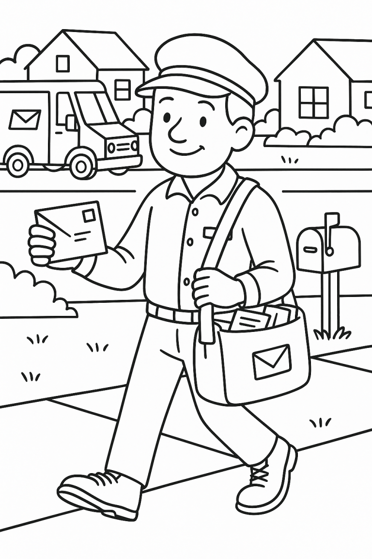 Illustration of a mail carrier delivering mail