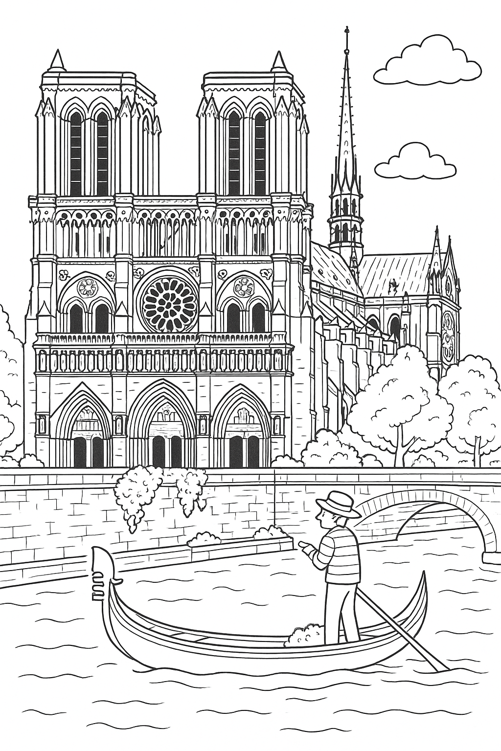 Notre Dame Cathedral coloring page