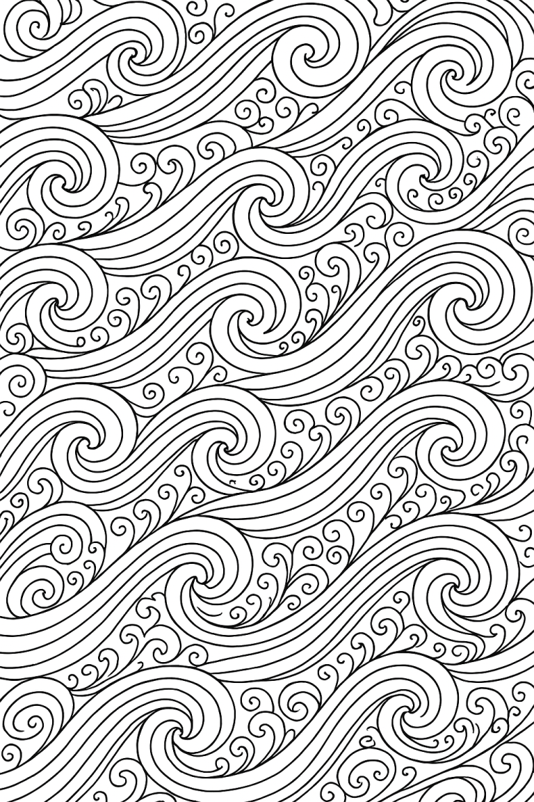 Intricate ocean waves pattern coloring page