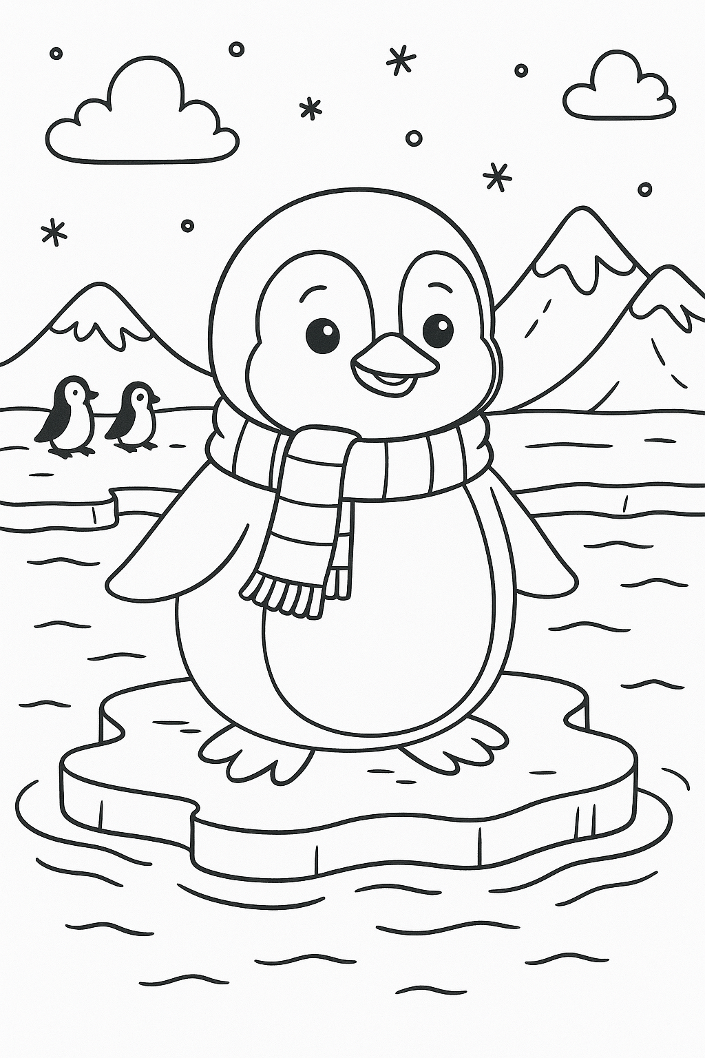 Penguin on ice floe coloring page for kids