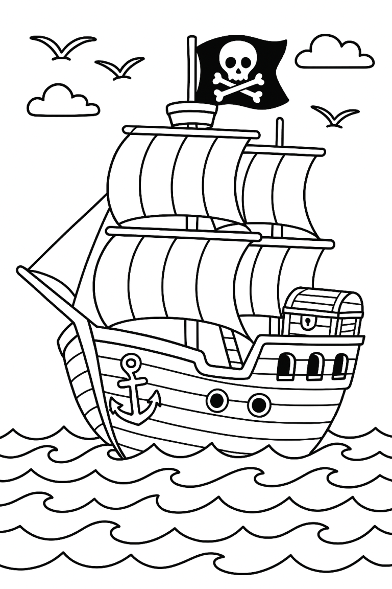 Children's pirate ship coloring page